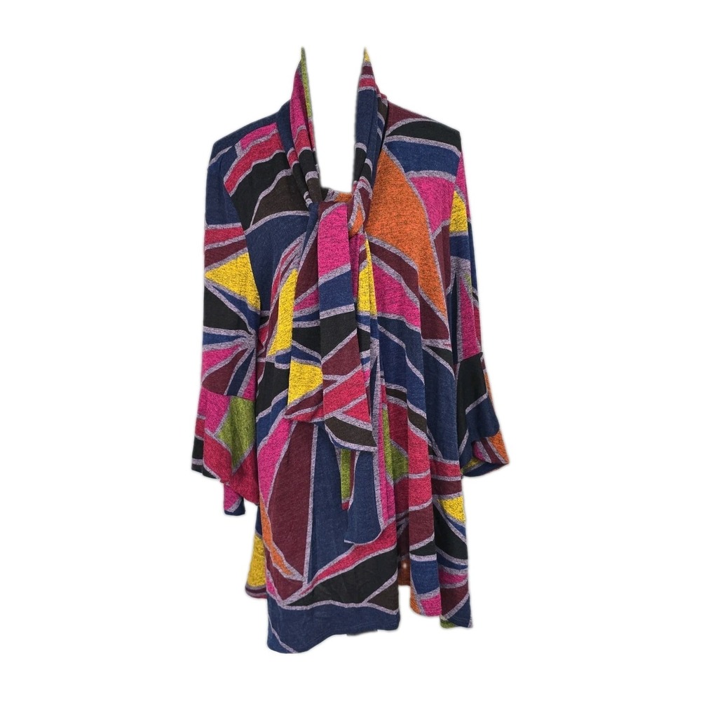 IC by Connie K Scarf Tunic Top XL Geometric Artsy Lagenlook Maximalist Stretch